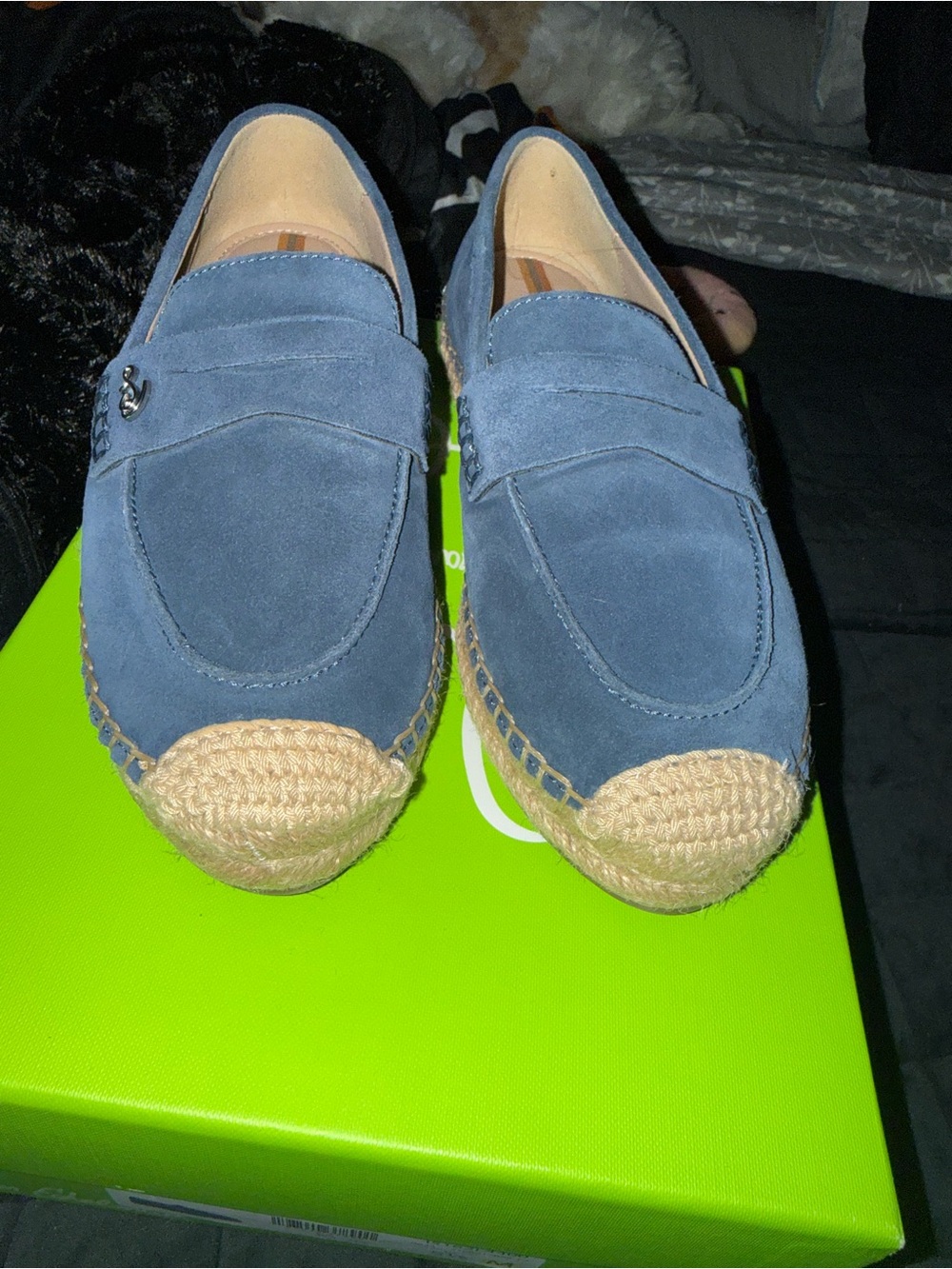 Sam Edelman Blue Suede Espadrille Loafers with Natural Jute Toe 5.5M